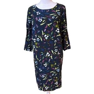 J‎ Jill Womens Dress Size M Dark Green Floral Long Sleeve Shift